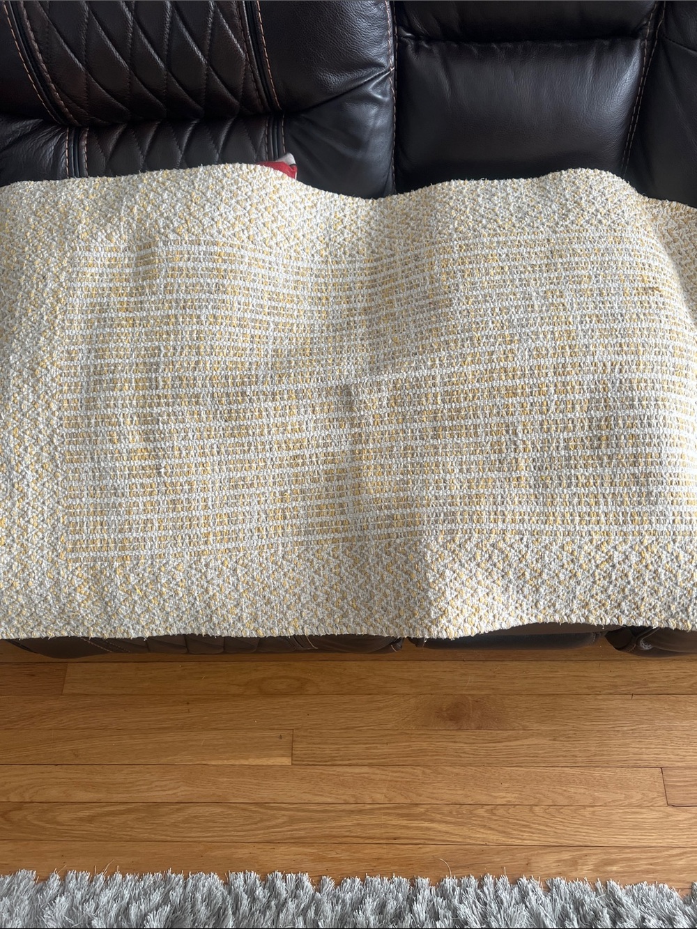 Handwoven Yellow and White runner/rug. 42x25